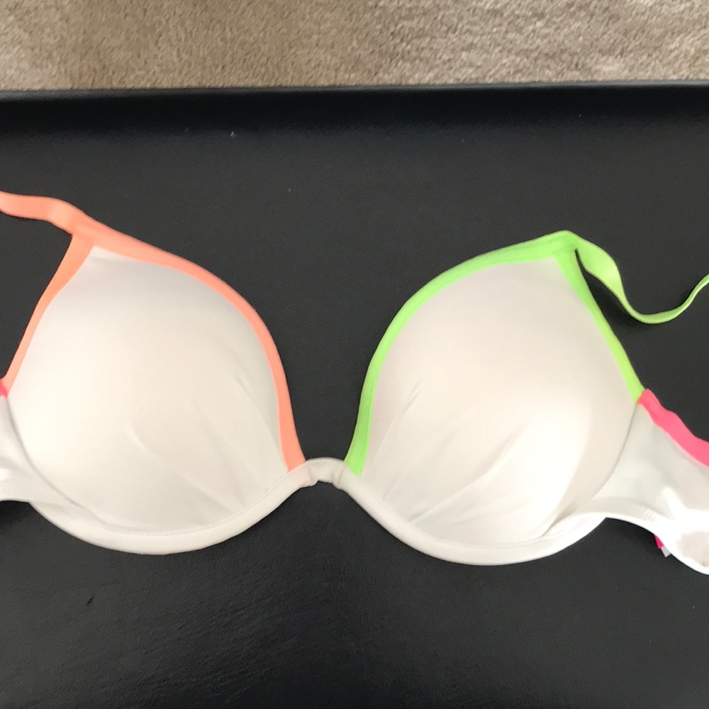 VS White Neon pink/orange/green push-up bikini top